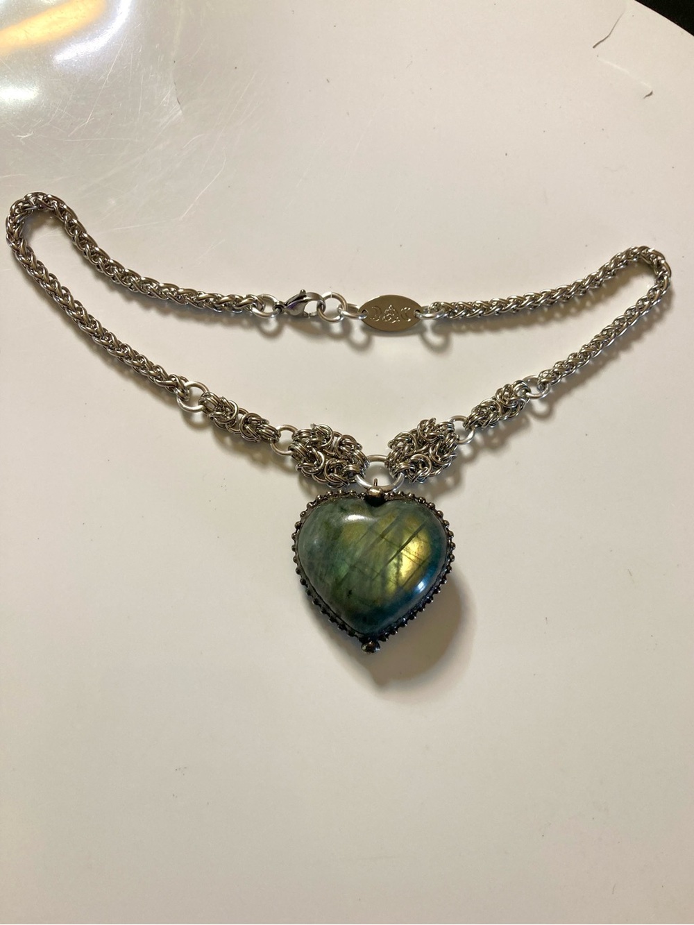 Genuine iridescent labradorite gemstone heart shape charm boho choker necklace . - Picture 15 of 16